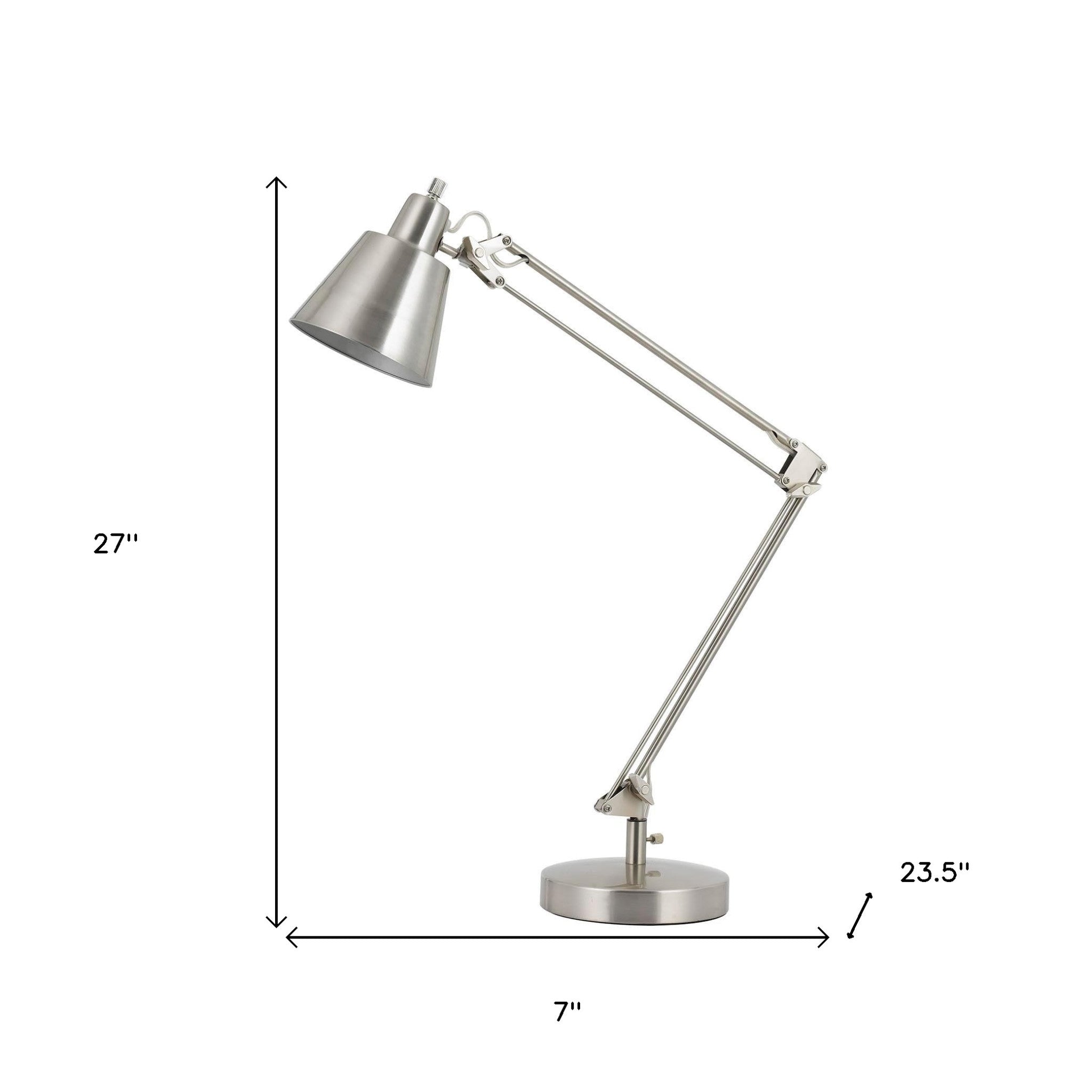 27" Nickel Metal Desk Table Lamp With Nickel Cone Shade - GreatEagleInc