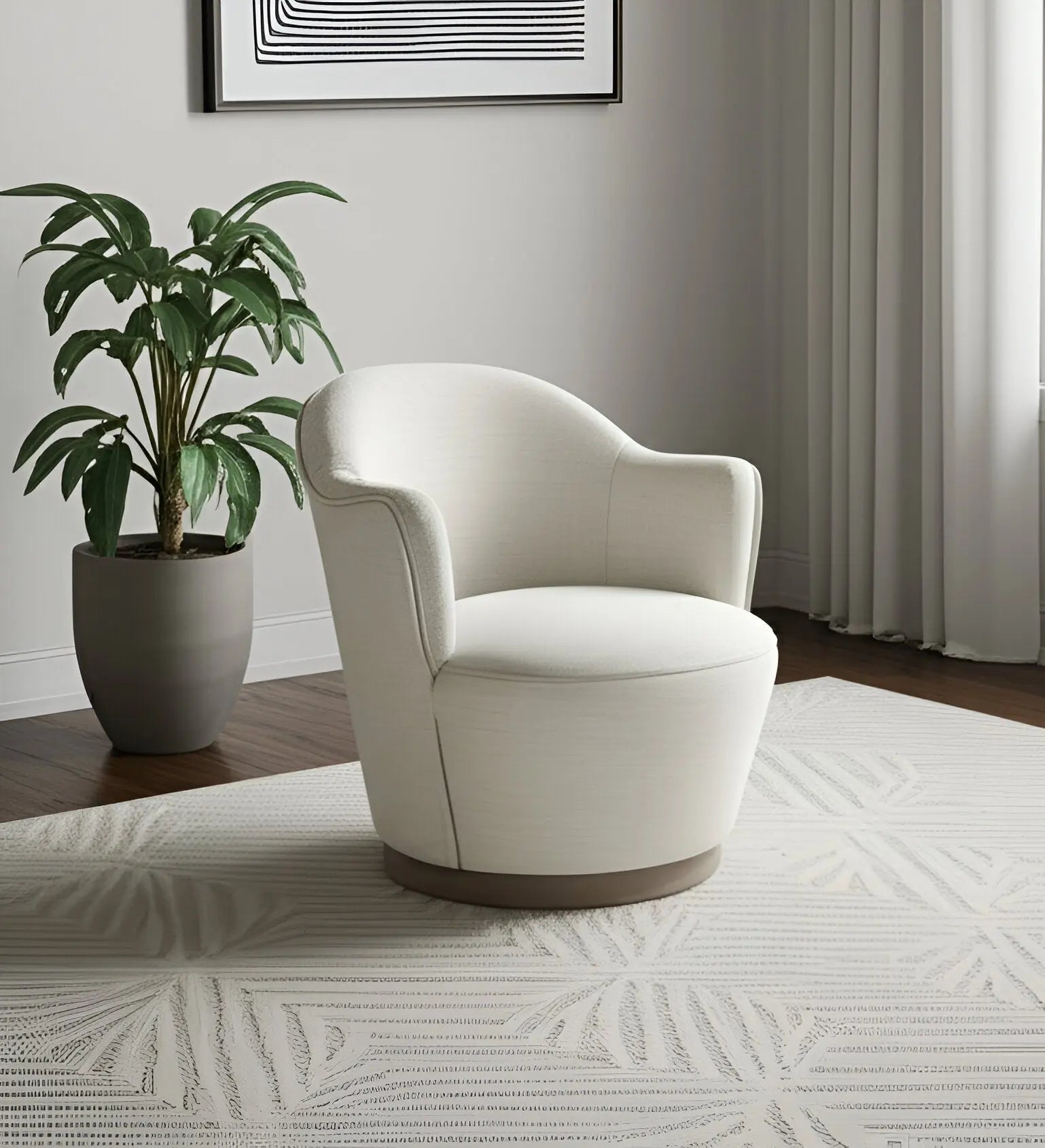 27" Off White Fabric Swivel Barrel Chair Homeroots Living Room