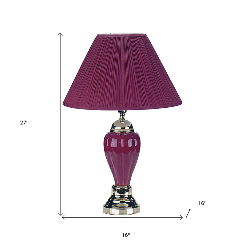 27" Silver Ceramic Bedside Table Lamp With Magenta Empire Shade Homeroots Lighting