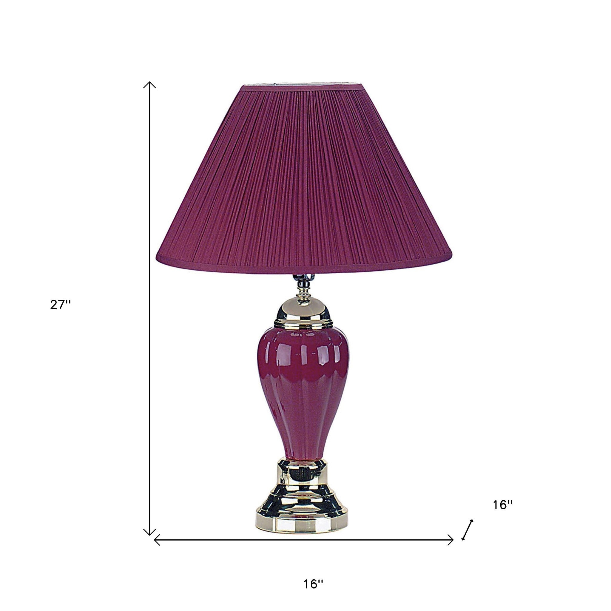 27" Silver Ceramic Bedside Table Lamp With Magenta Empire Shade Homeroots Lighting