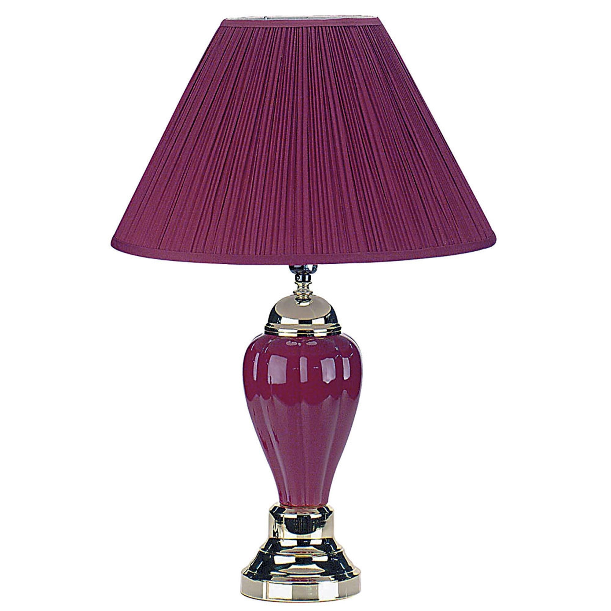 27" Silver Ceramic Bedside Table Lamp With Magenta Empire Shade Homeroots Lighting