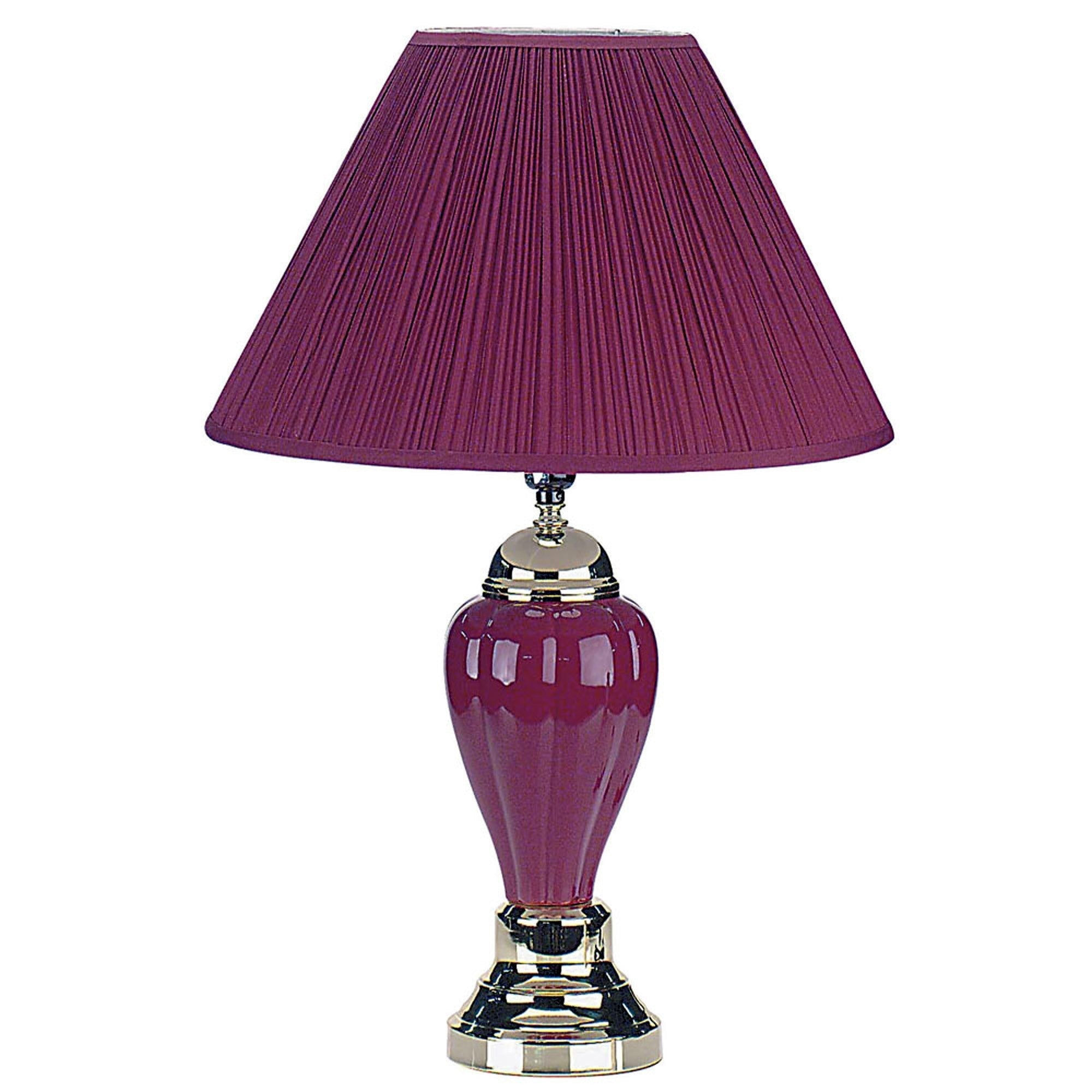 27" Silver Ceramic Bedside Table Lamp With Magenta Empire Shade Homeroots Lighting