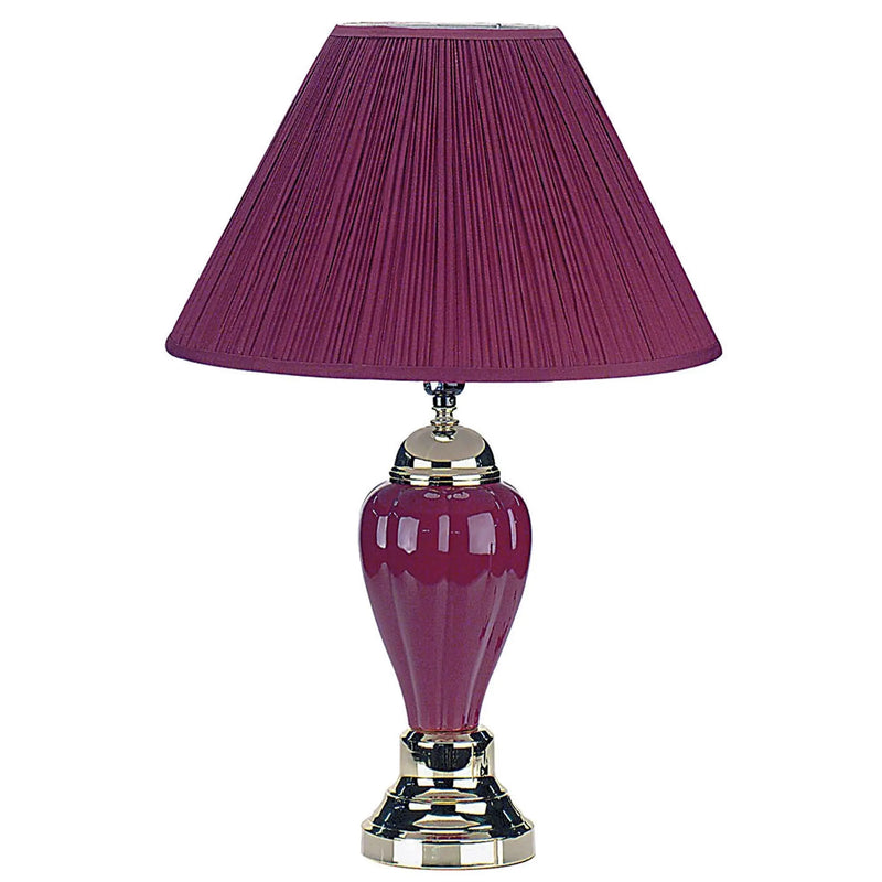 27" Silver Ceramic Bedside Table Lamp With Magenta Empire Shade Homeroots Lighting