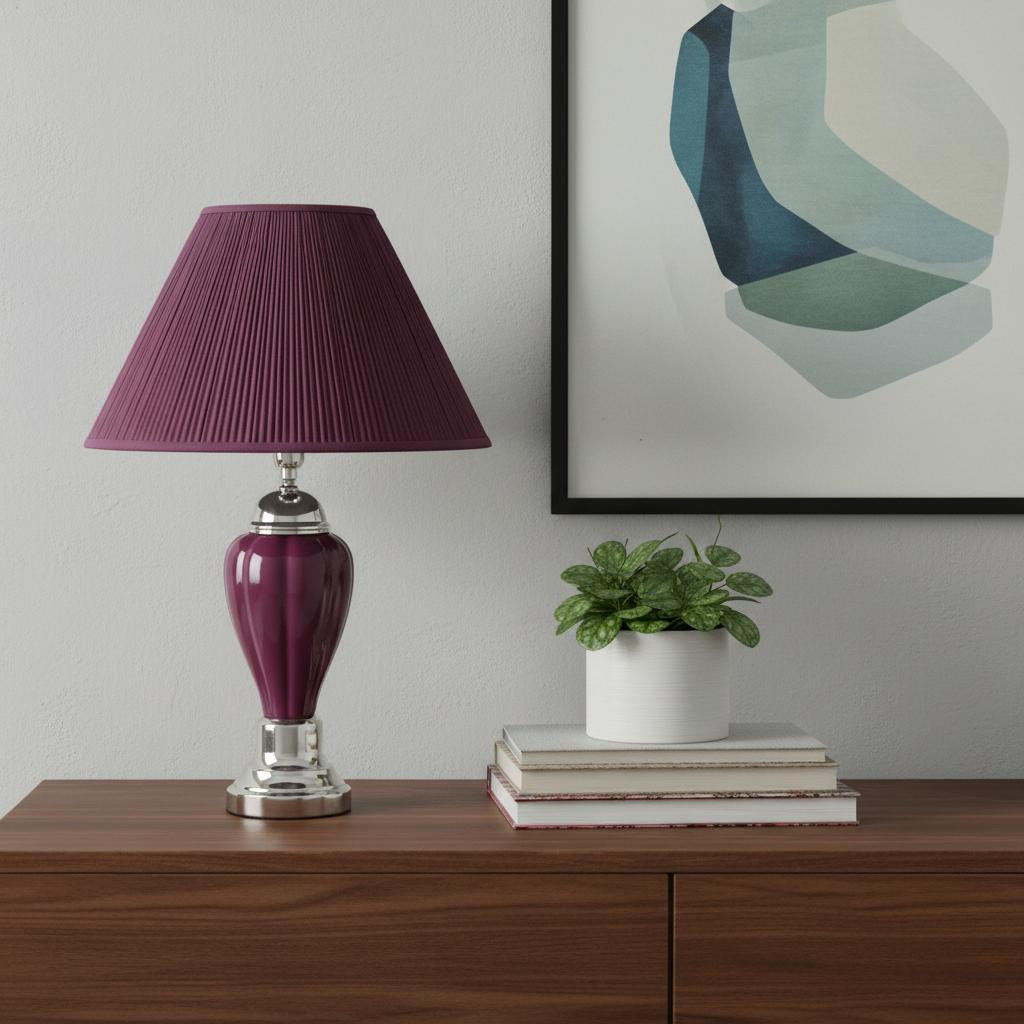 27" Silver Ceramic Bedside Table Lamp With Magenta Empire Shade Homeroots Lighting