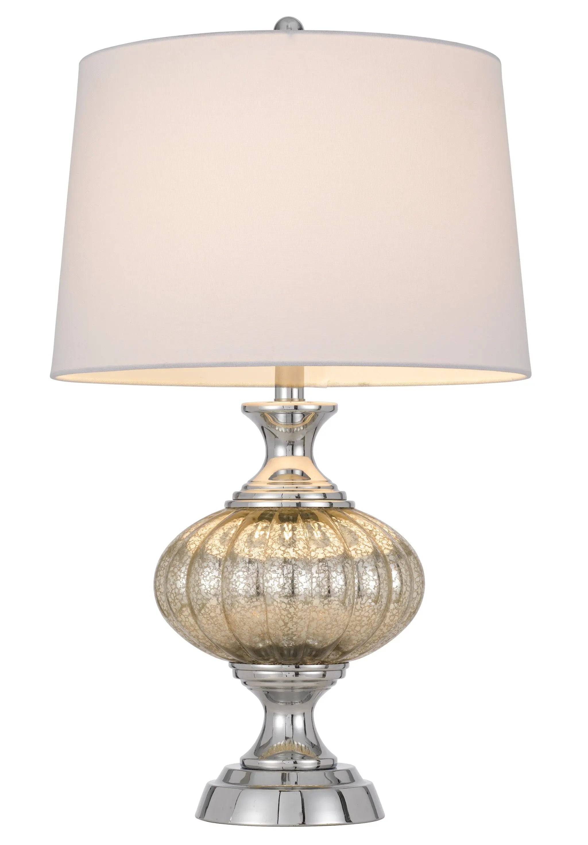 27" Silver Metallic Metal Table Lamp With White Empire Shade Homeroots Lighting