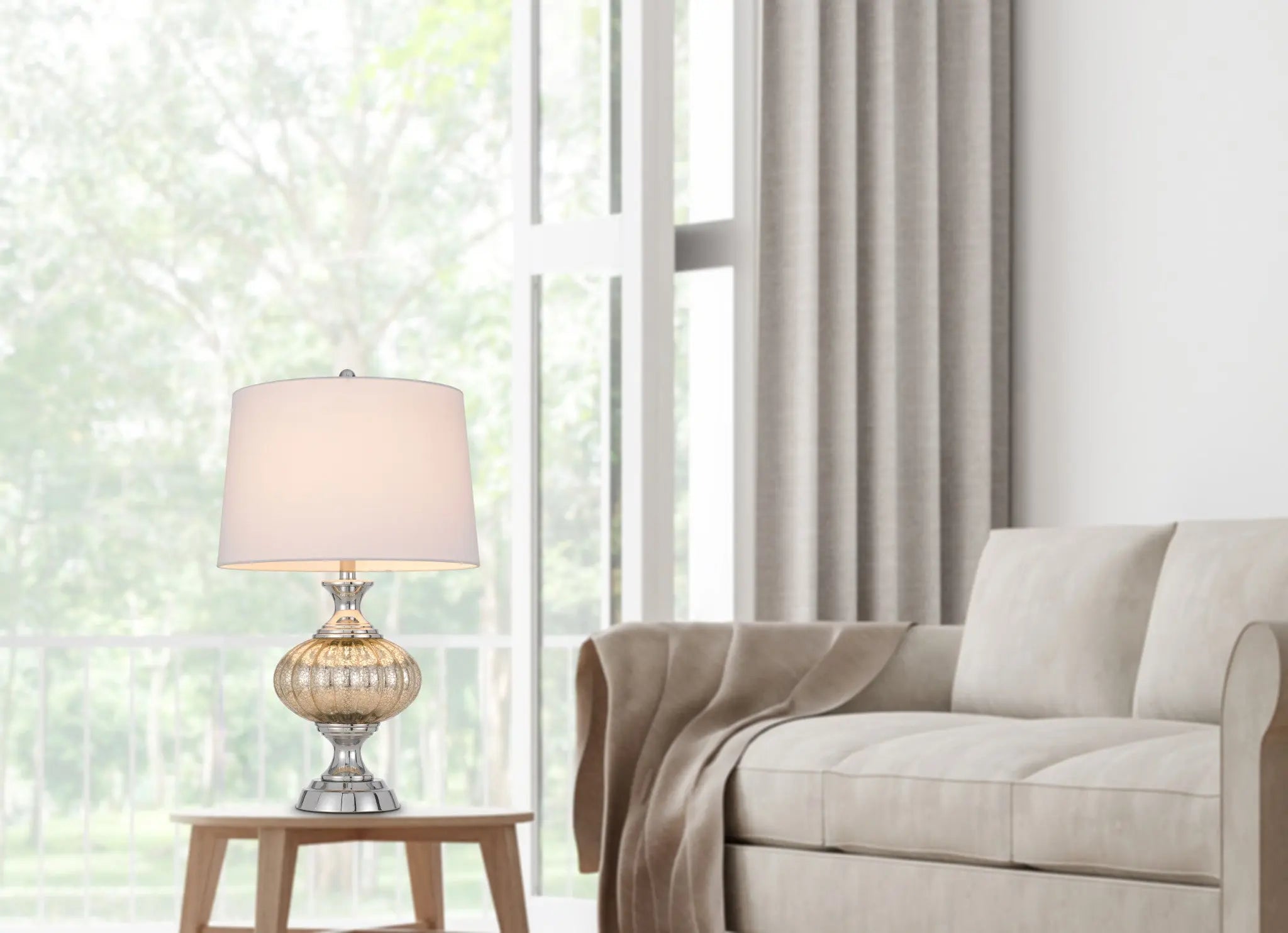 27" Silver Metallic Metal Table Lamp With White Empire Shade Homeroots Lighting
