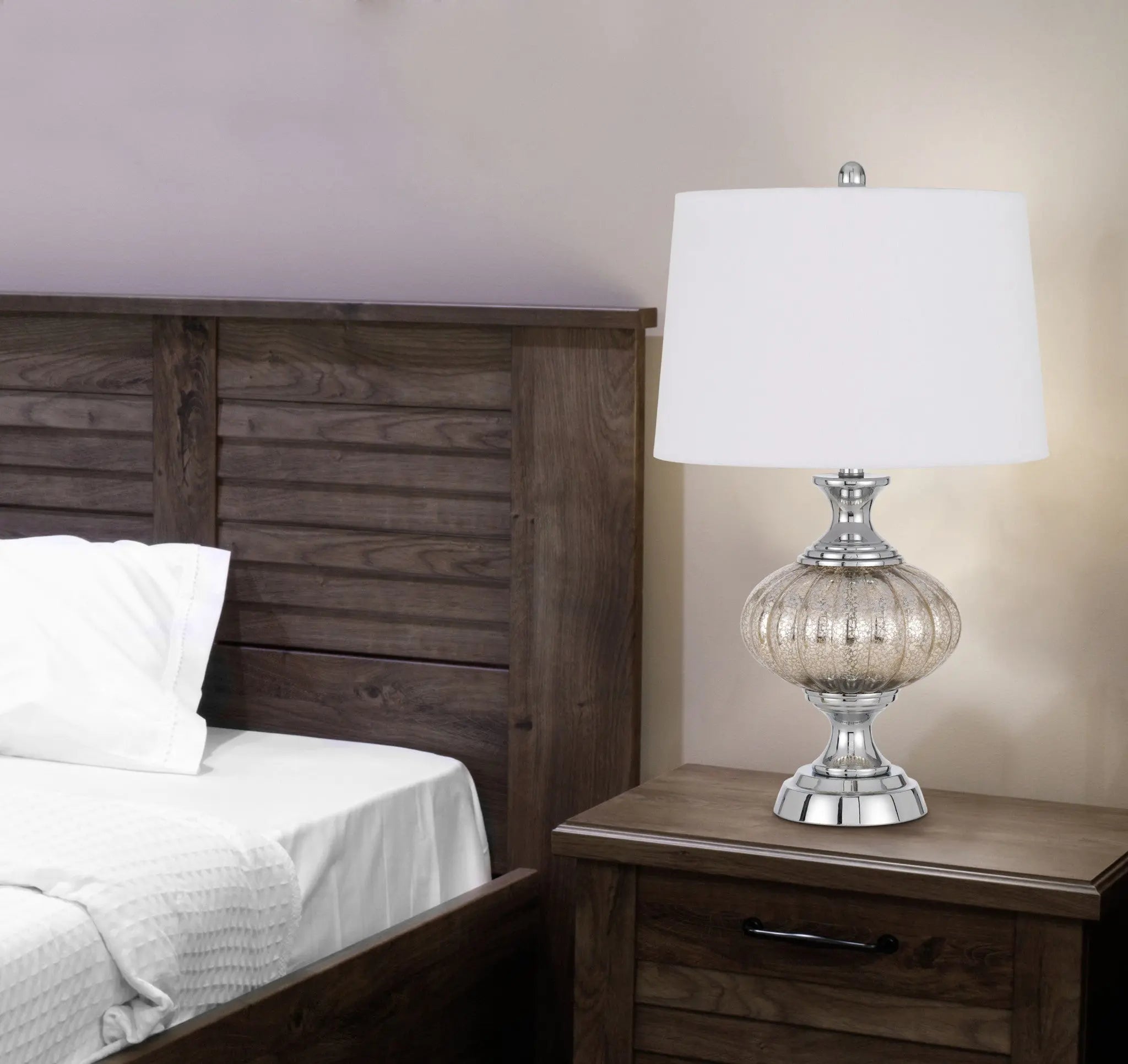 27" Silver Metallic Metal Table Lamp With White Empire Shade Homeroots Lighting