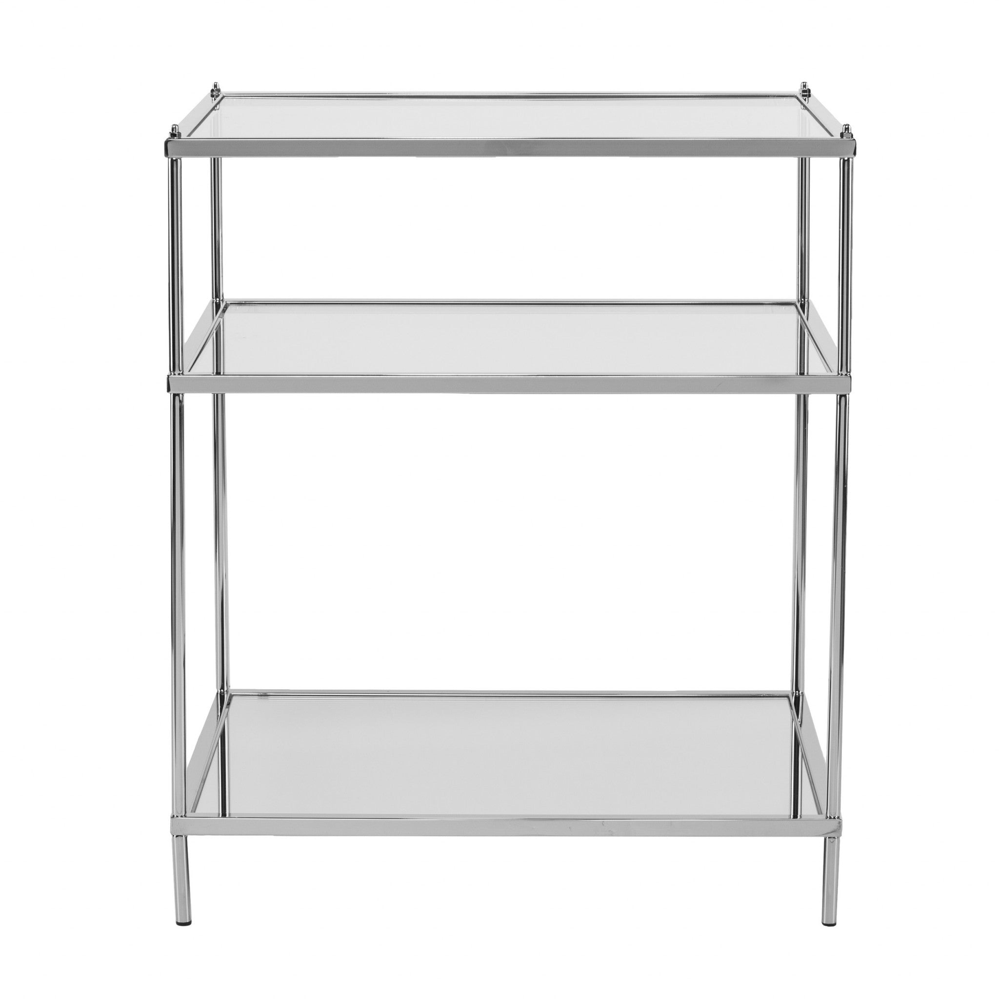 27" Silver Mirrored Glass And Iron End Table With Shelf Homeroots Living Room