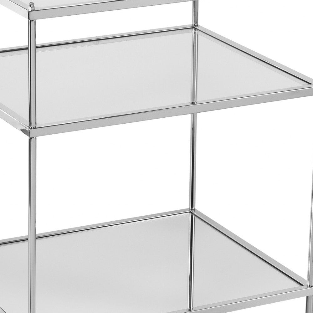 27" Silver Mirrored Glass And Iron End Table With Shelf Homeroots Living Room