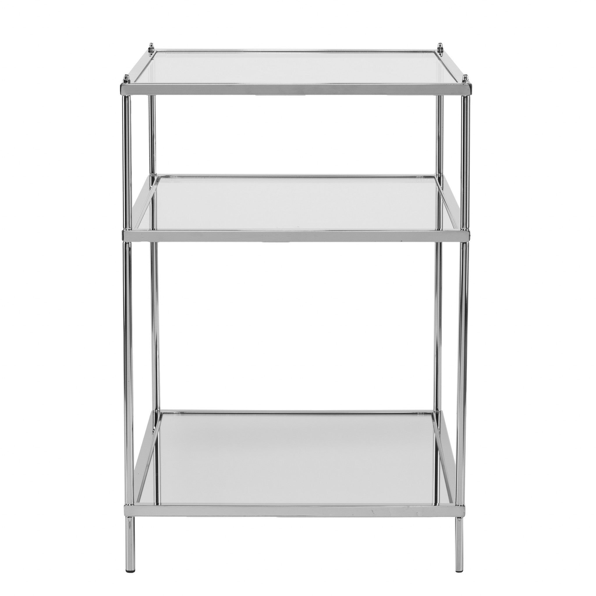 27" Silver Mirrored Glass And Iron End Table With Shelf Homeroots Living Room