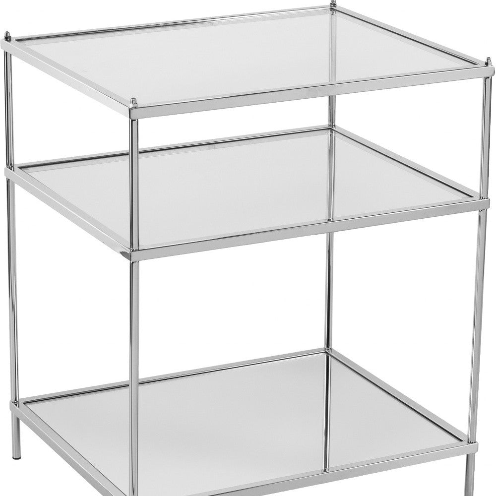 27" Silver Mirrored Glass And Iron End Table With Shelf Homeroots Living Room