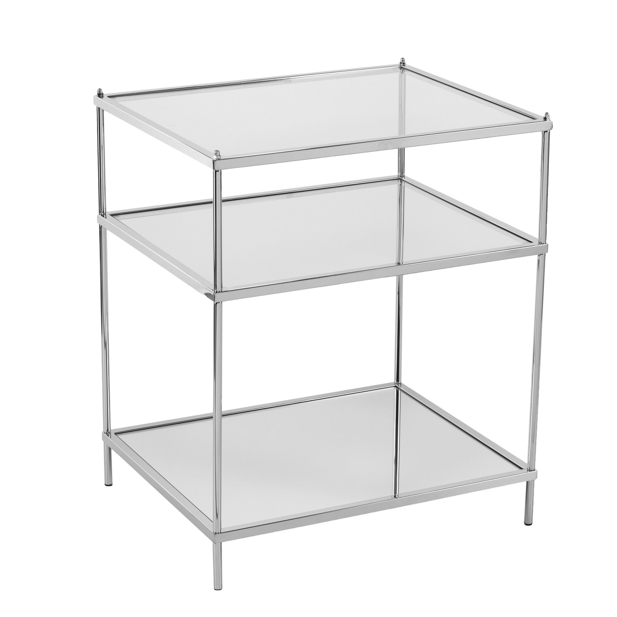 27" Silver Mirrored Glass And Iron End Table With Shelf Homeroots Living Room
