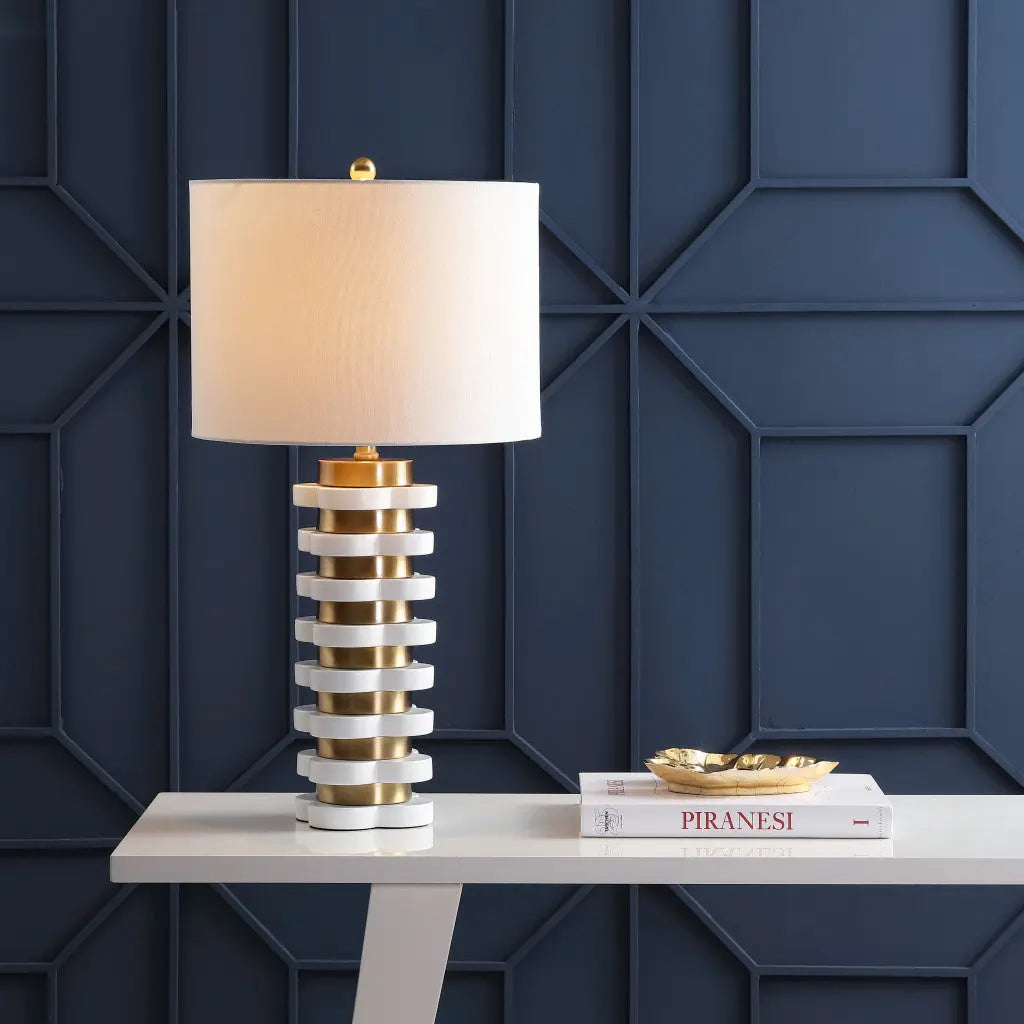 27" White Novelty Table Lamp With Drum Shade Homeroots Lighting