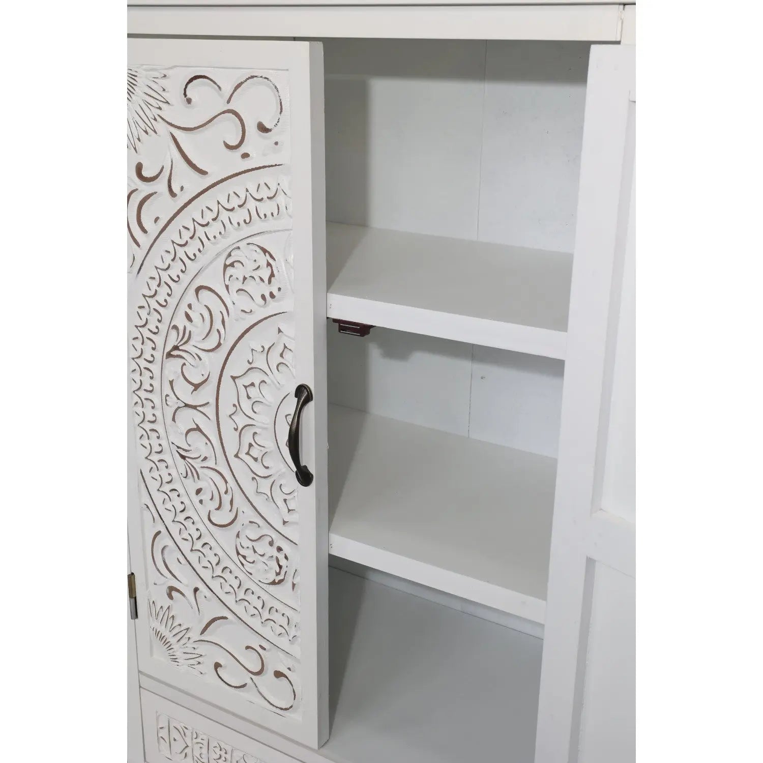 27" White Wood Accent Cabinet With Two Doors And Two Drawers Homeroots Kitchen & Dining