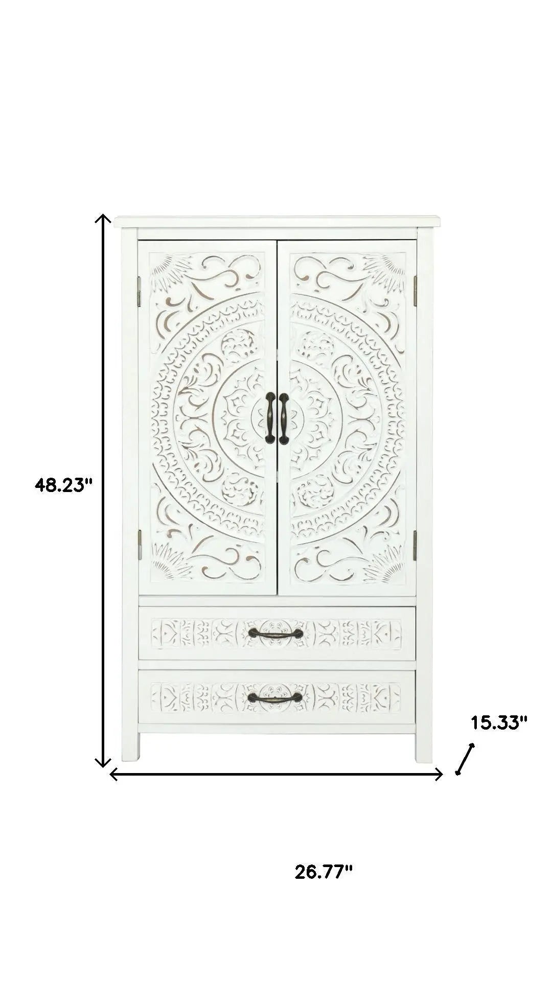 27" White Wood Accent Cabinet With Two Doors And Two Drawers Homeroots Kitchen & Dining