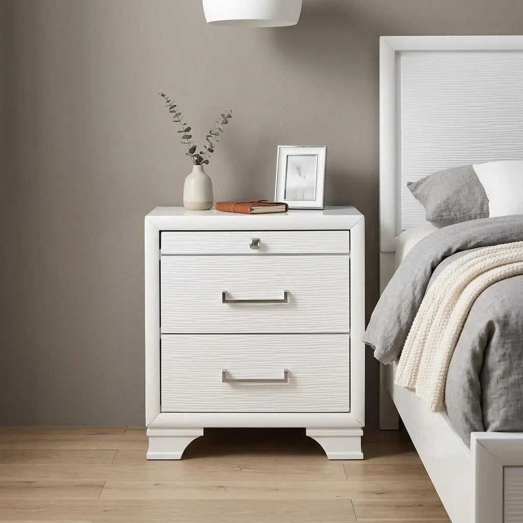 27" White Wood Two Drawer Nightstand Homeroots Bed & Bath