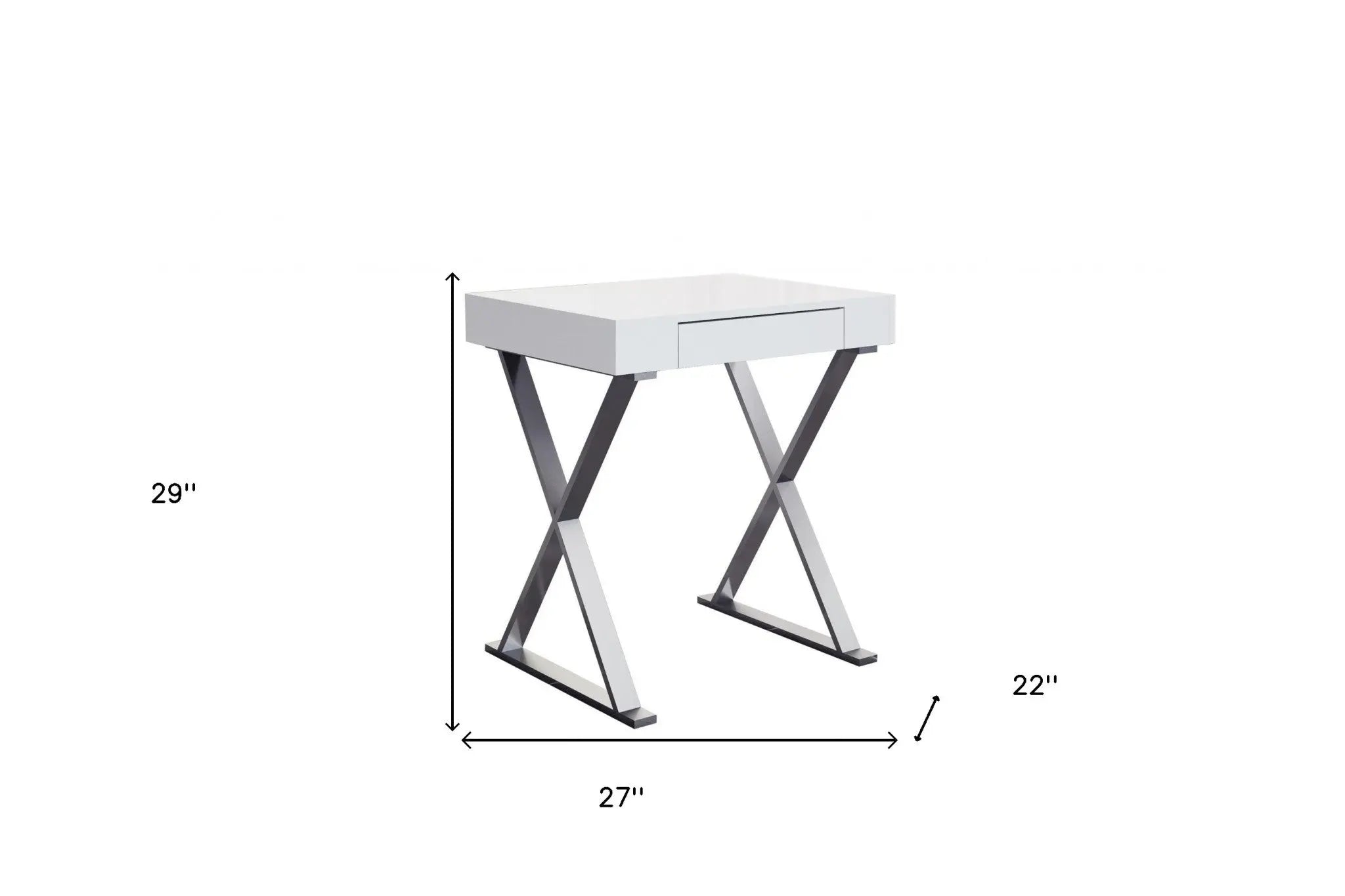 27" White and Silver Writing Desk Homeroots Office