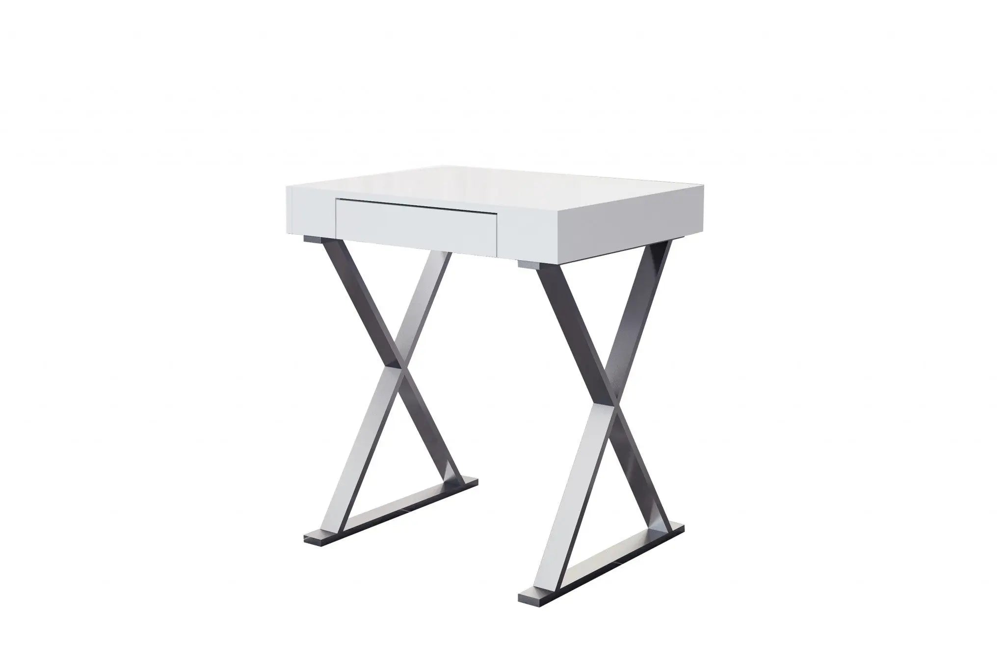 27" White and Silver Writing Desk Homeroots Office