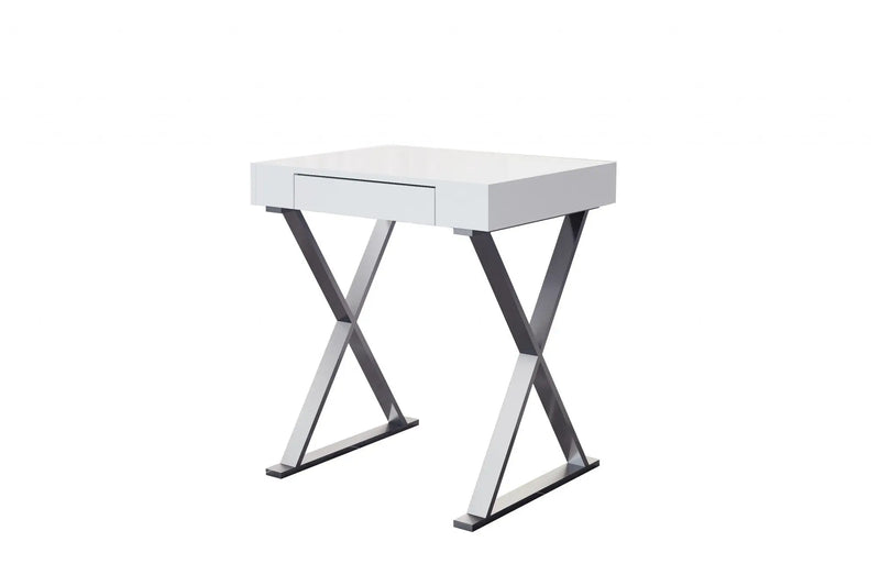 27" White and Silver Writing Desk Homeroots Office