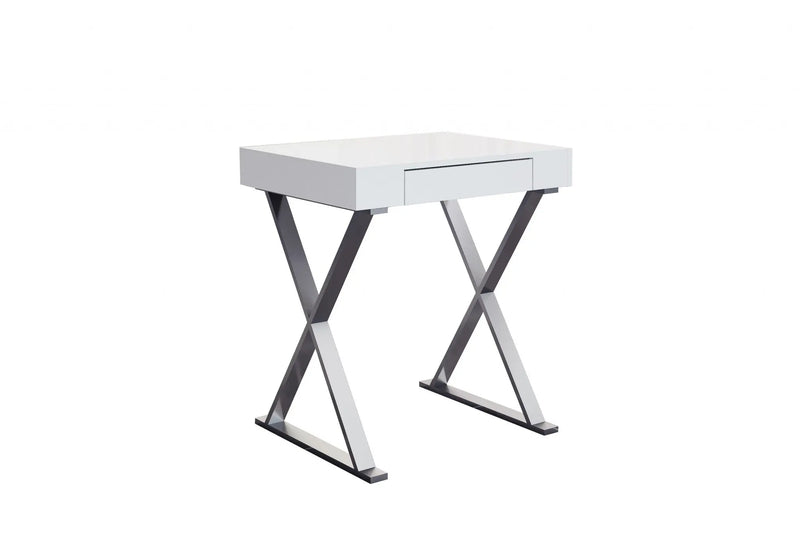 27" White and Silver Writing Desk Homeroots Office