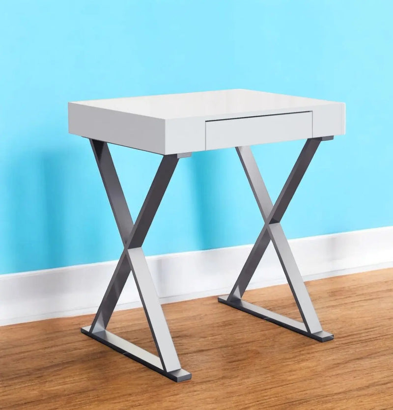 27" White and Silver Writing Desk Homeroots Office