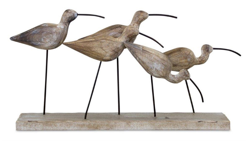 13" Natural Metal And Wood Coastal Sand Plover Birds Tabletop Sculpture - GreatEagleInc