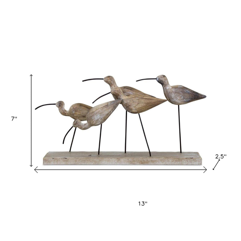 13" Natural Metal And Wood Coastal Sand Plover Birds Tabletop Sculpture - GreatEagleInc