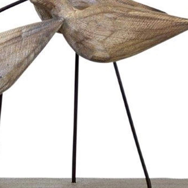 13" Natural Metal And Wood Coastal Sand Plover Birds Tabletop Sculpture - GreatEagleInc