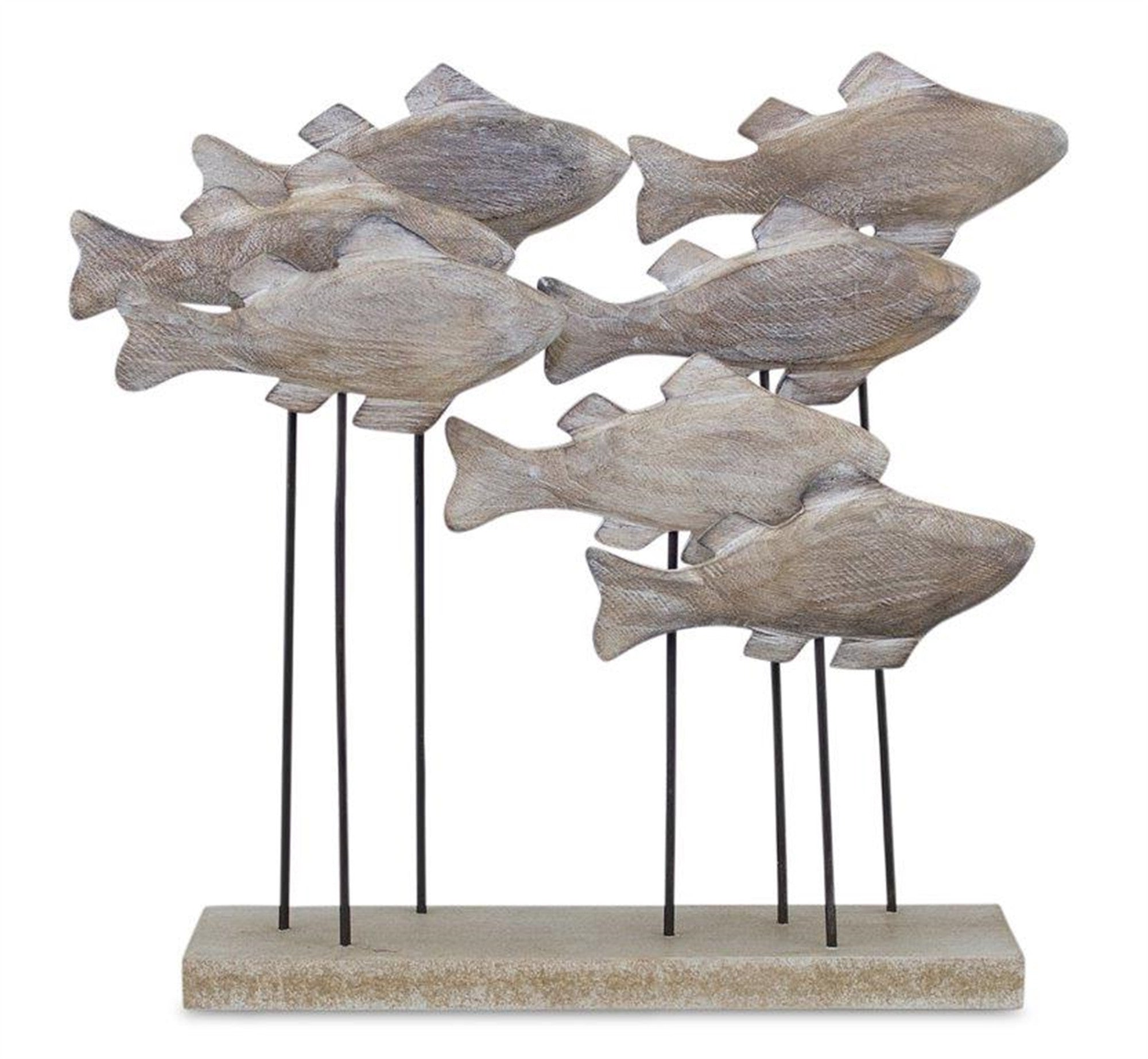 9" Brown Metal And Wood School Of Fish Tabletop Sculpture - GreatEagleInc