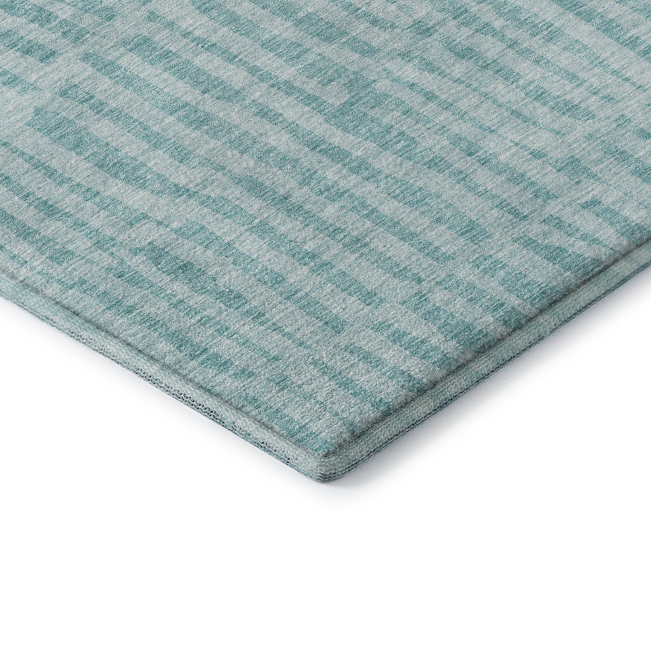 10' X 14' Teal And Ivory Striped Washable Area Rug With UV Protection - GreatEagleInc