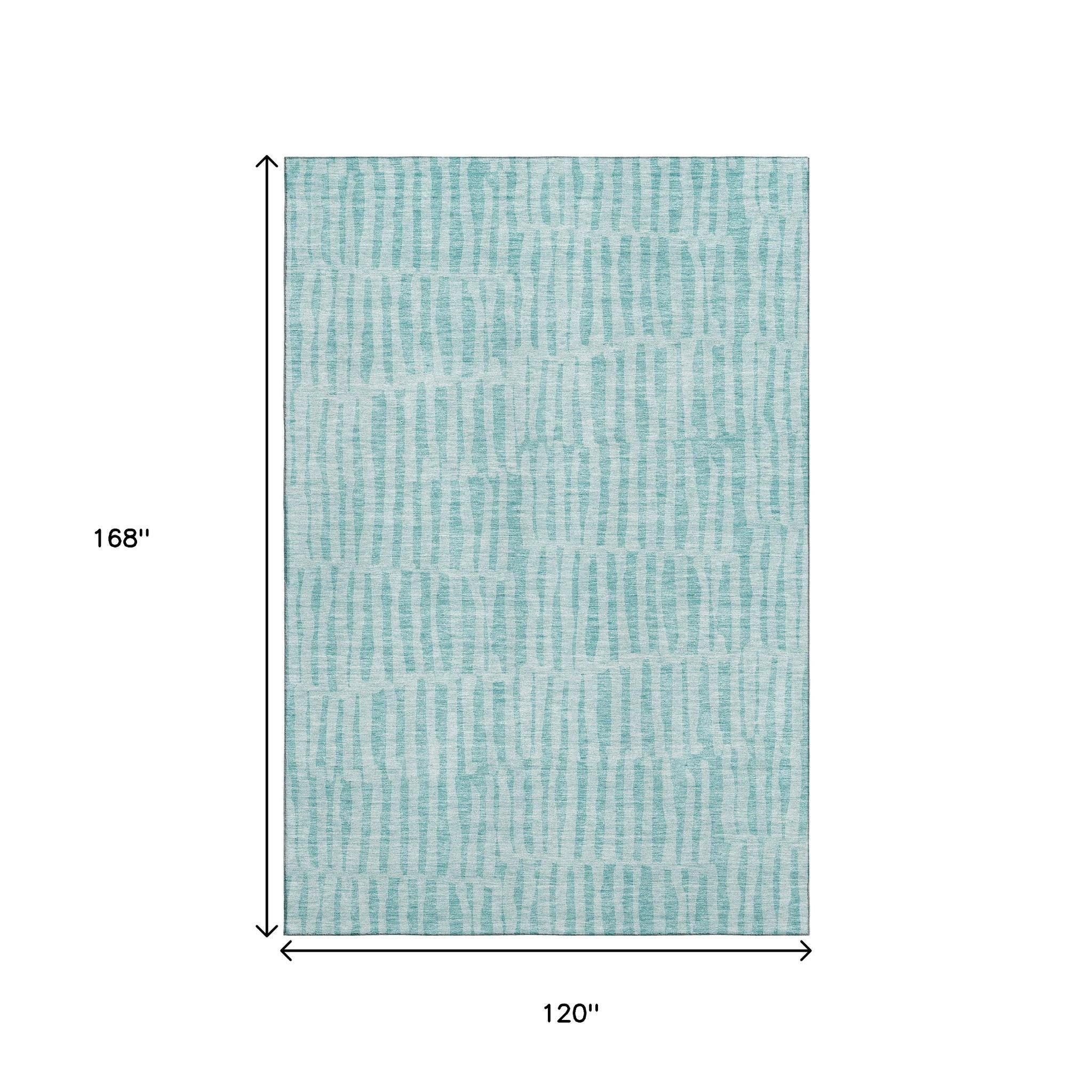 10' X 14' Teal And Ivory Striped Washable Area Rug With UV Protection - GreatEagleInc