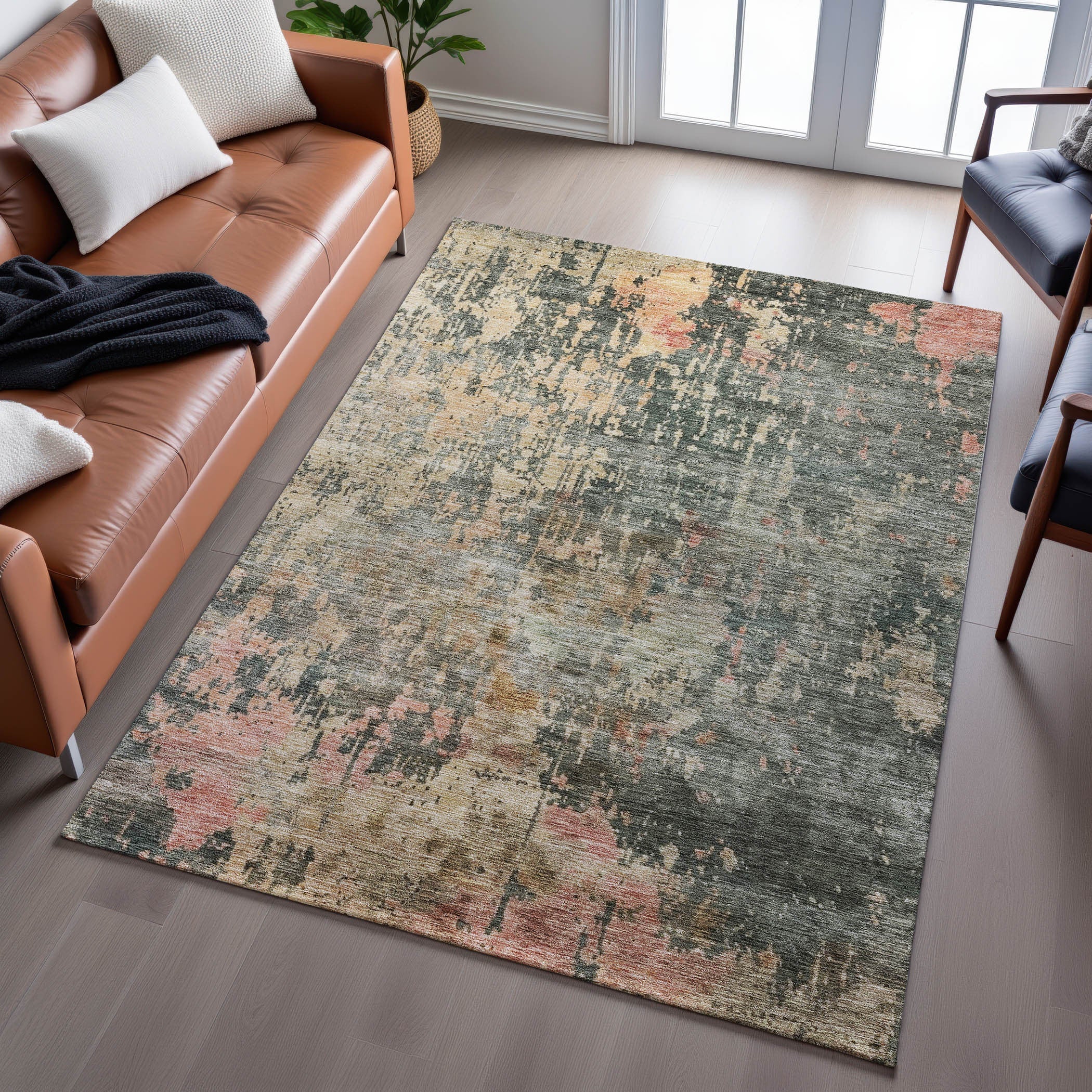 9' X 12' Sage And Beige Abstract Washable Area Rug With UV Protection Homeroots Home Decor