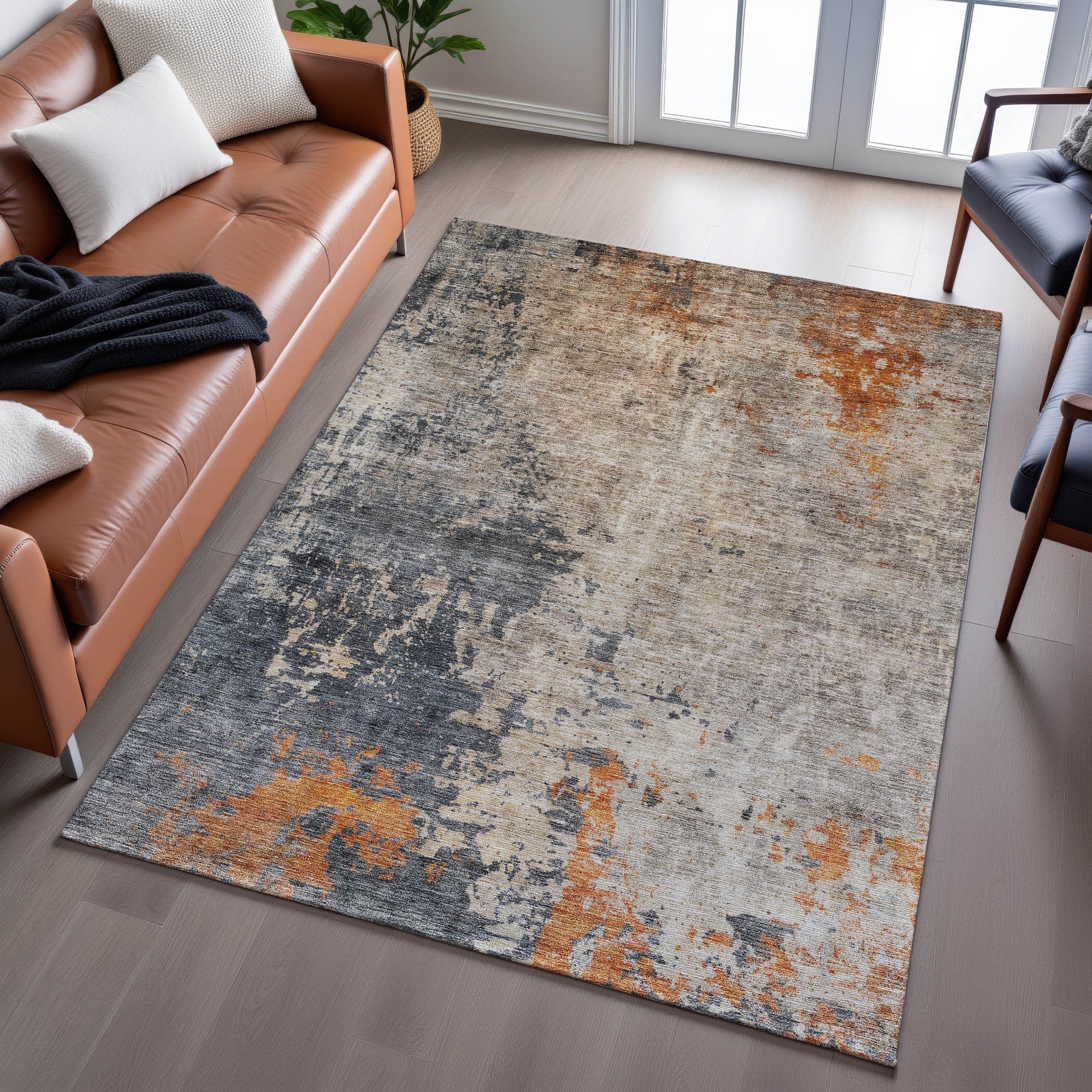 10' X 14' Khaki Beige And Blue Abstract Washable Area Rug With UV Protection Homeroots Home Decor
