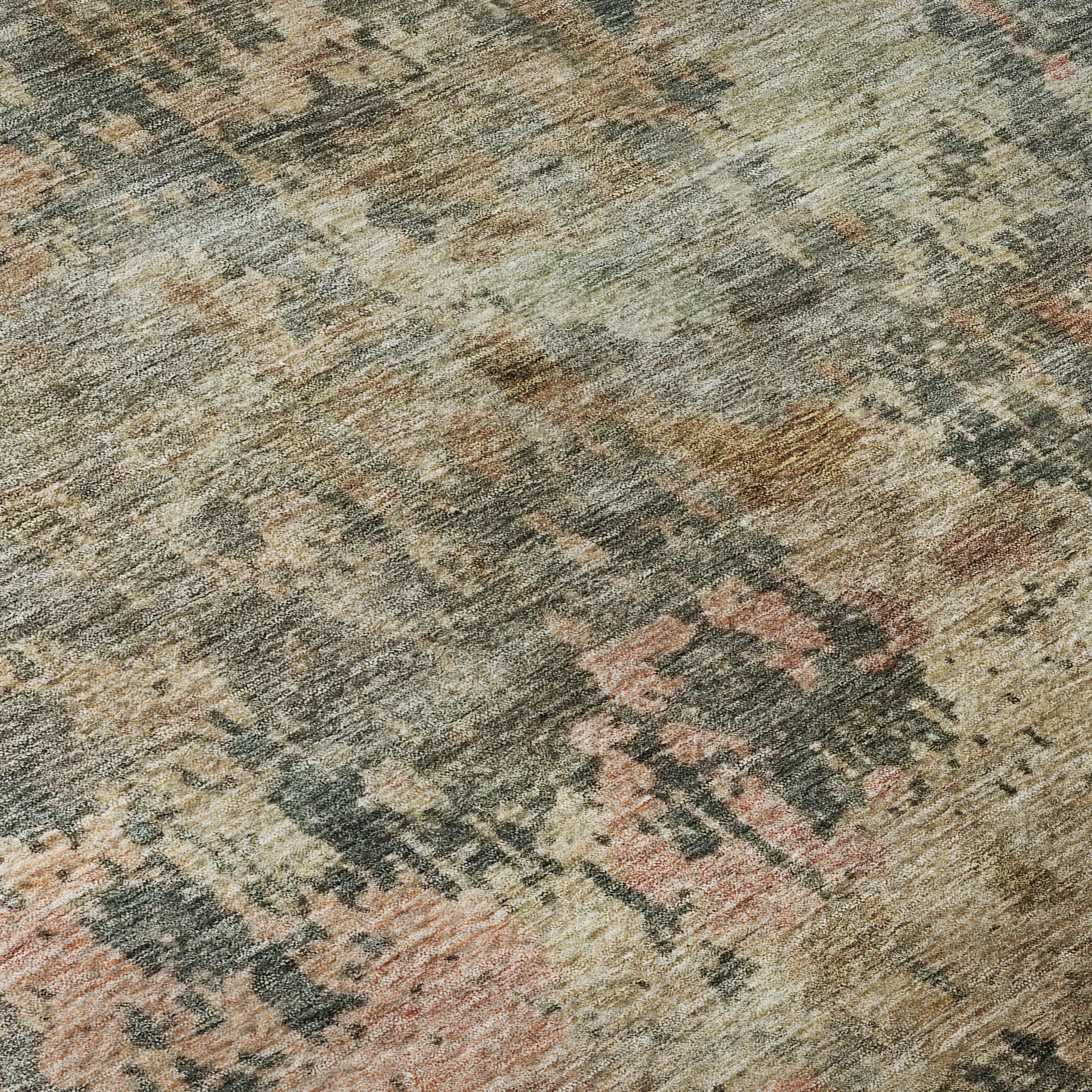 8' Sage And Beige Abstract Washable Round Rug With UV Protection Homeroots Home Decor