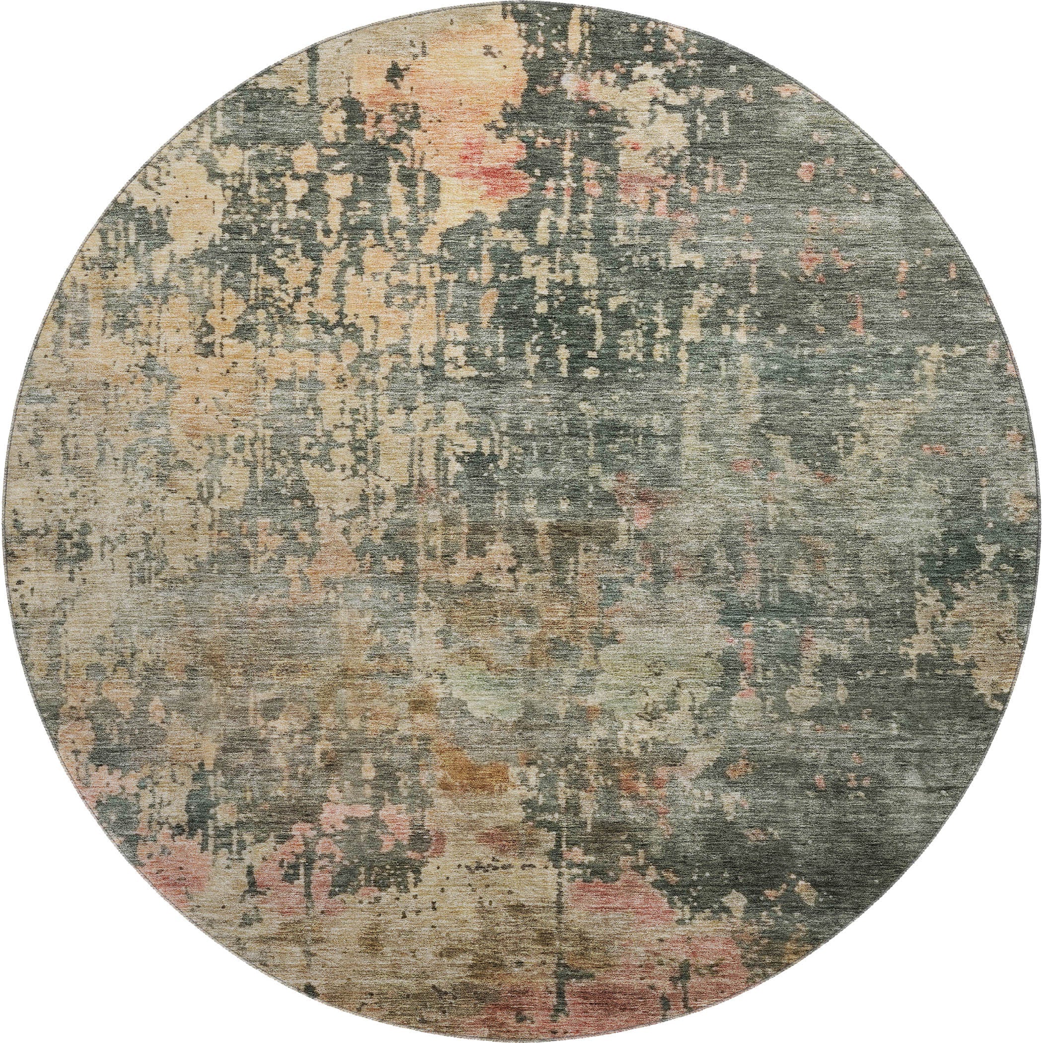 8' Sage And Beige Abstract Washable Round Rug With UV Protection Homeroots Home Decor