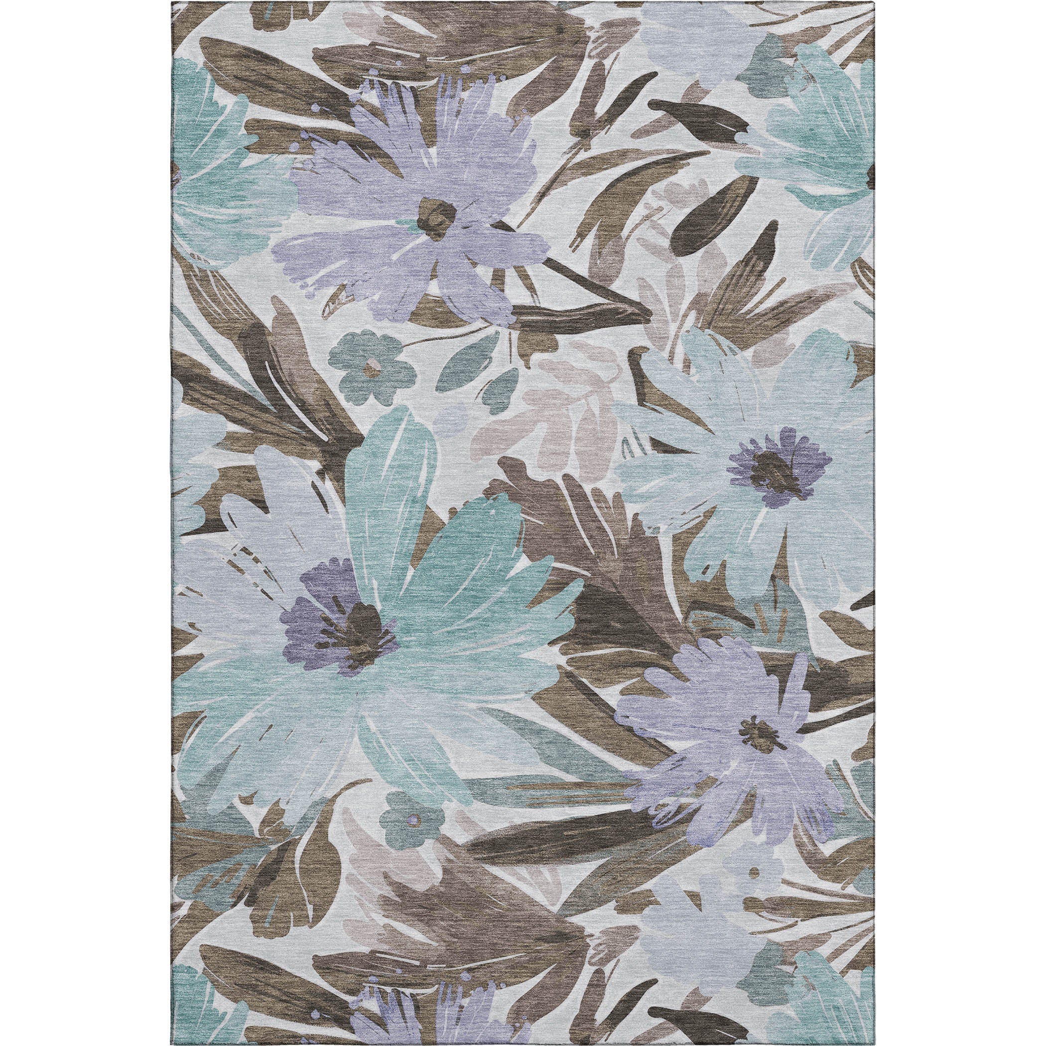 10' X 14' Taupe Blue And Lavender Floral Washable Area Rug With UV Protection Homeroots Home Decor