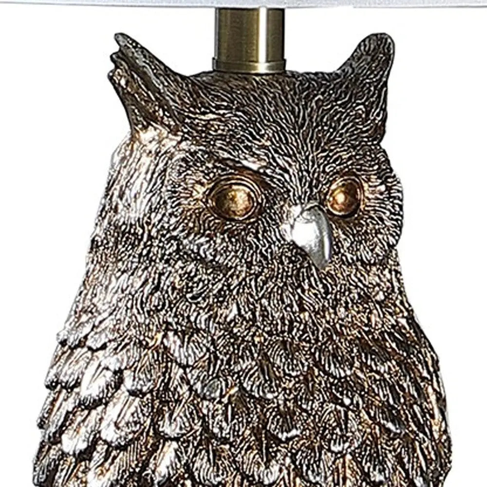 28”  Antiqued Silver Resin Owl Table or Desk Lamp Homeroots Lighting