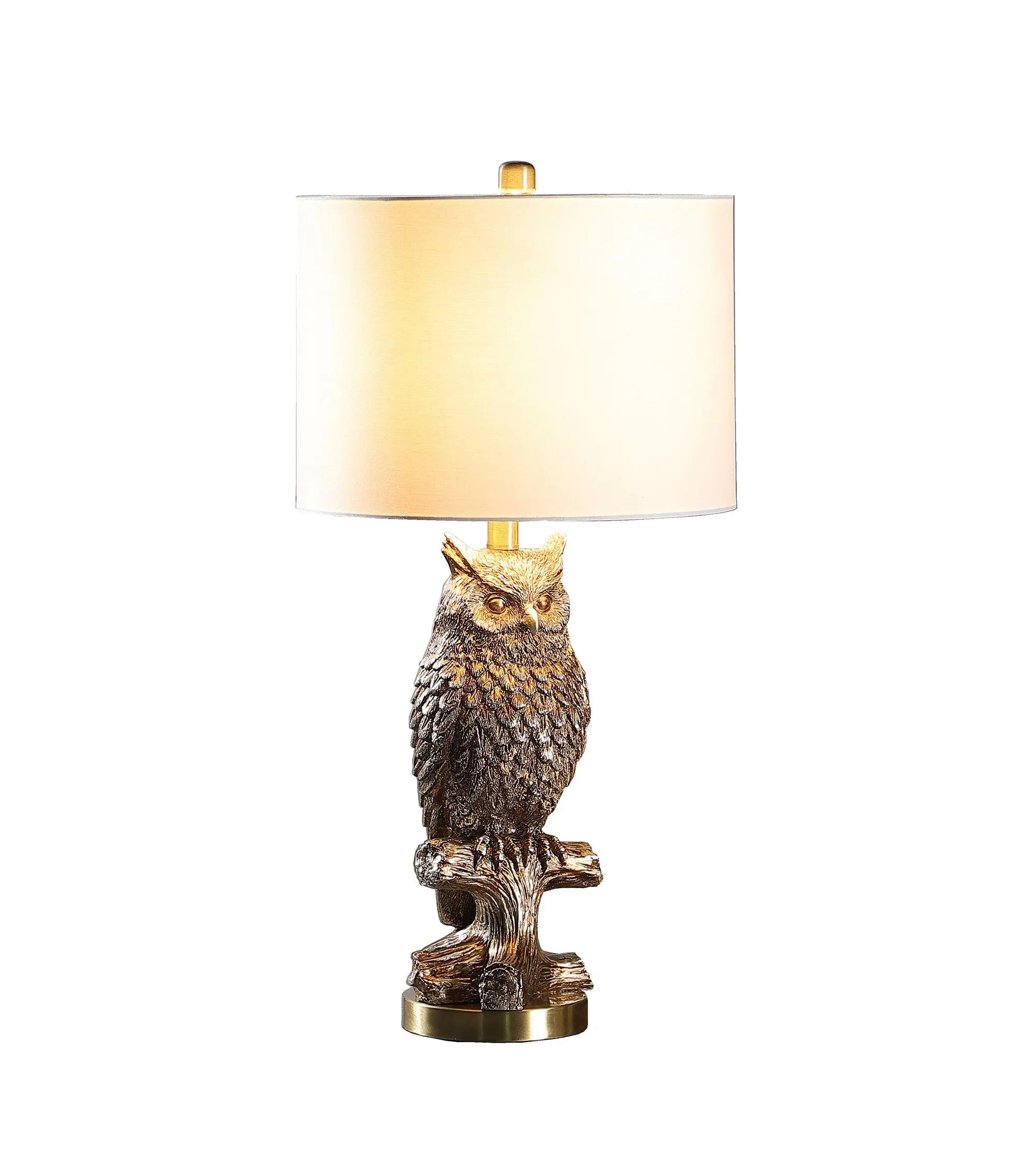 28”  Antiqued Silver Resin Owl Table or Desk Lamp Homeroots Lighting