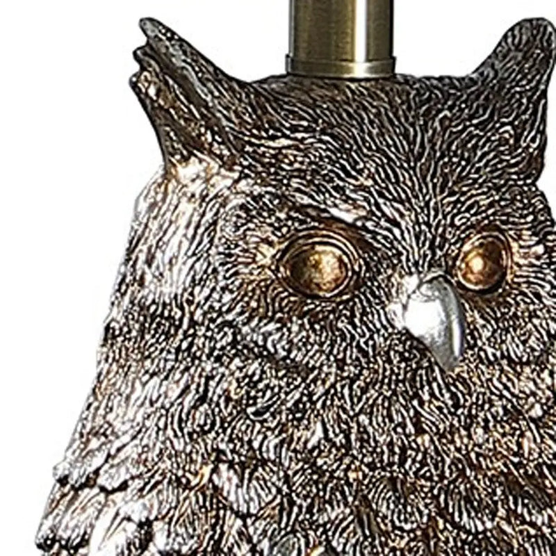 28”  Antiqued Silver Resin Owl Table or Desk Lamp Homeroots Lighting