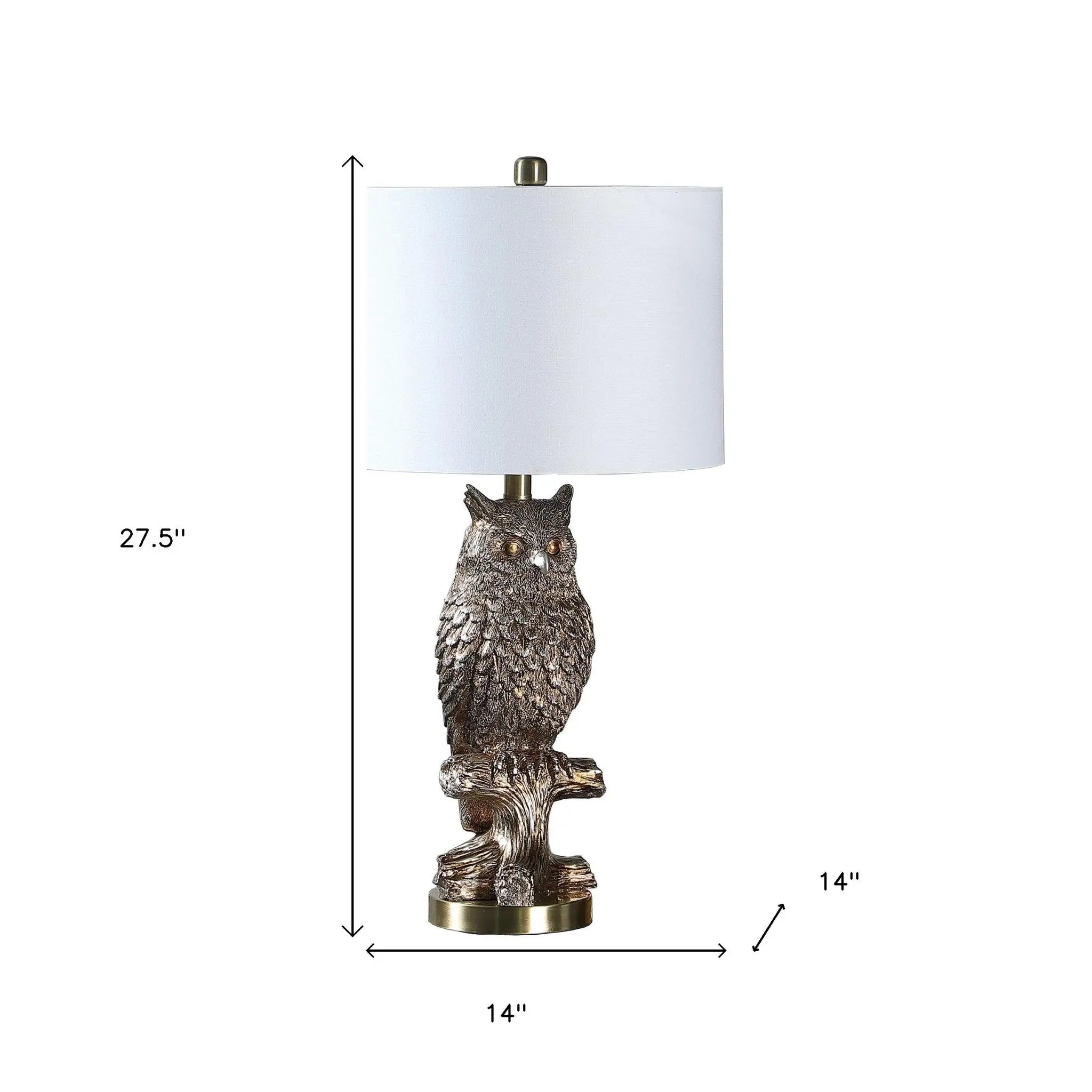 28”  Antiqued Silver Resin Owl Table or Desk Lamp Homeroots Lighting
