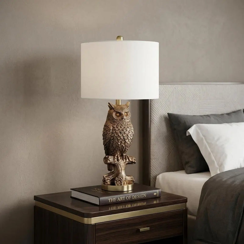 28”  Antiqued Silver Resin Owl Table or Desk Lamp Homeroots Lighting