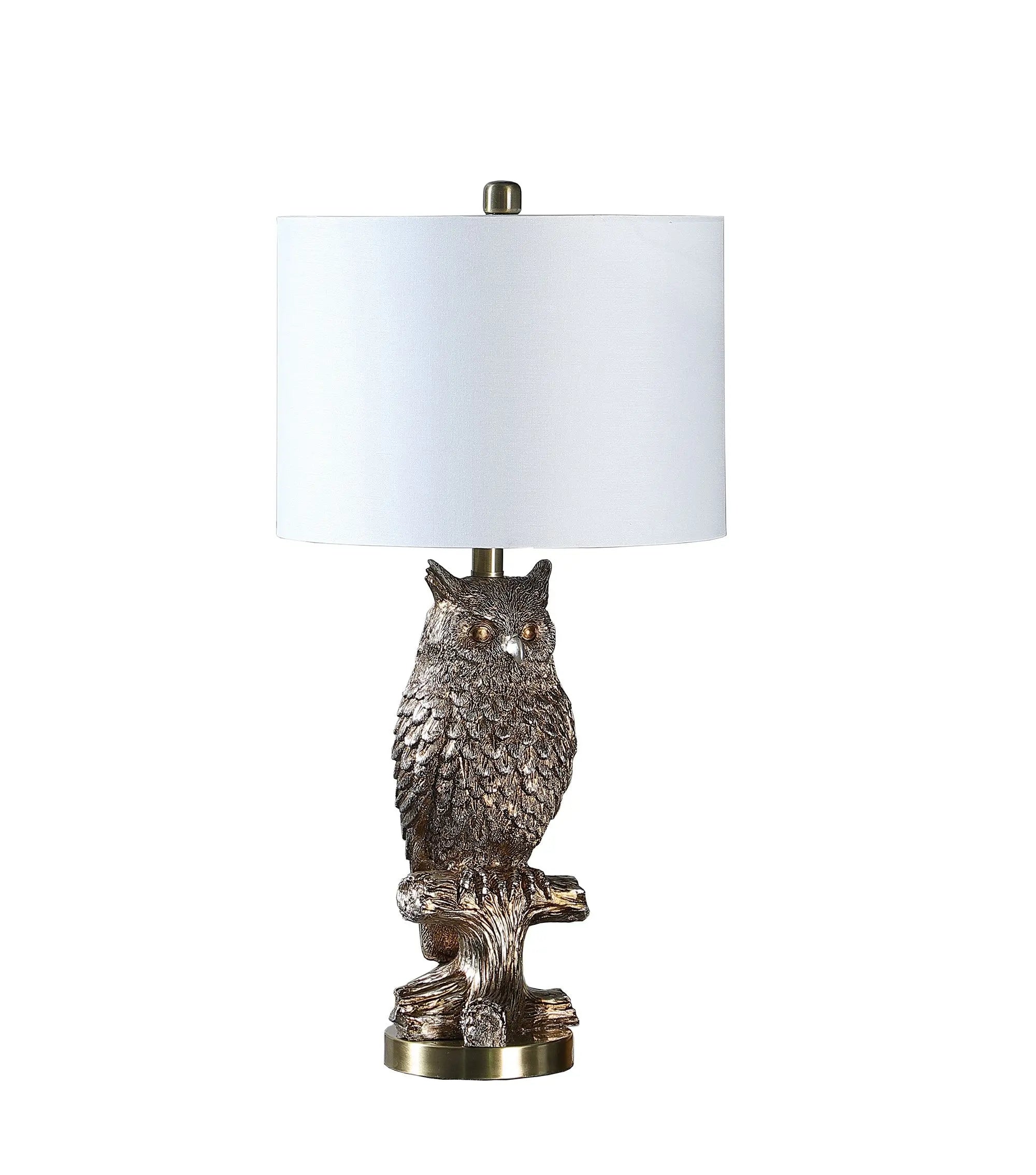 28”  Antiqued Silver Resin Owl Table or Desk Lamp Homeroots Lighting