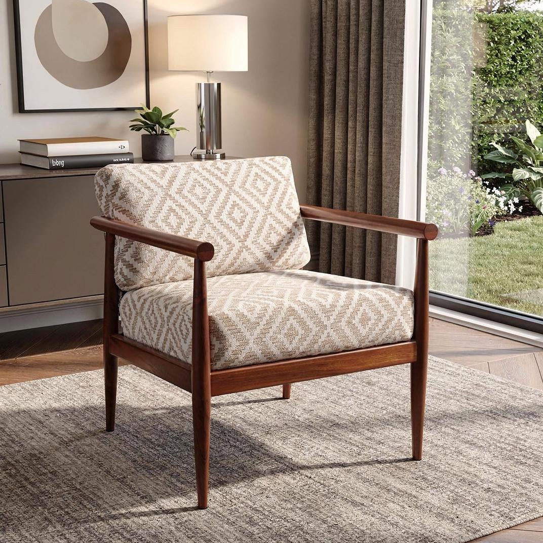 28" Beige and Brown Solid Wood Geometric Arm Chair Homeroots Living Room