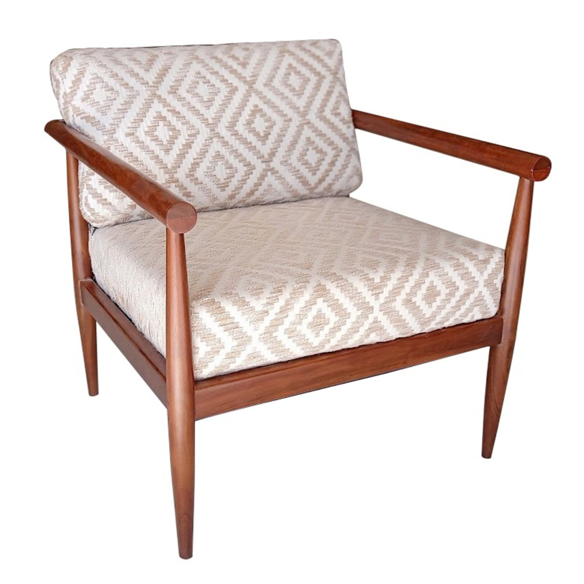 28" Beige and Brown Solid Wood Geometric Arm Chair Homeroots Living Room