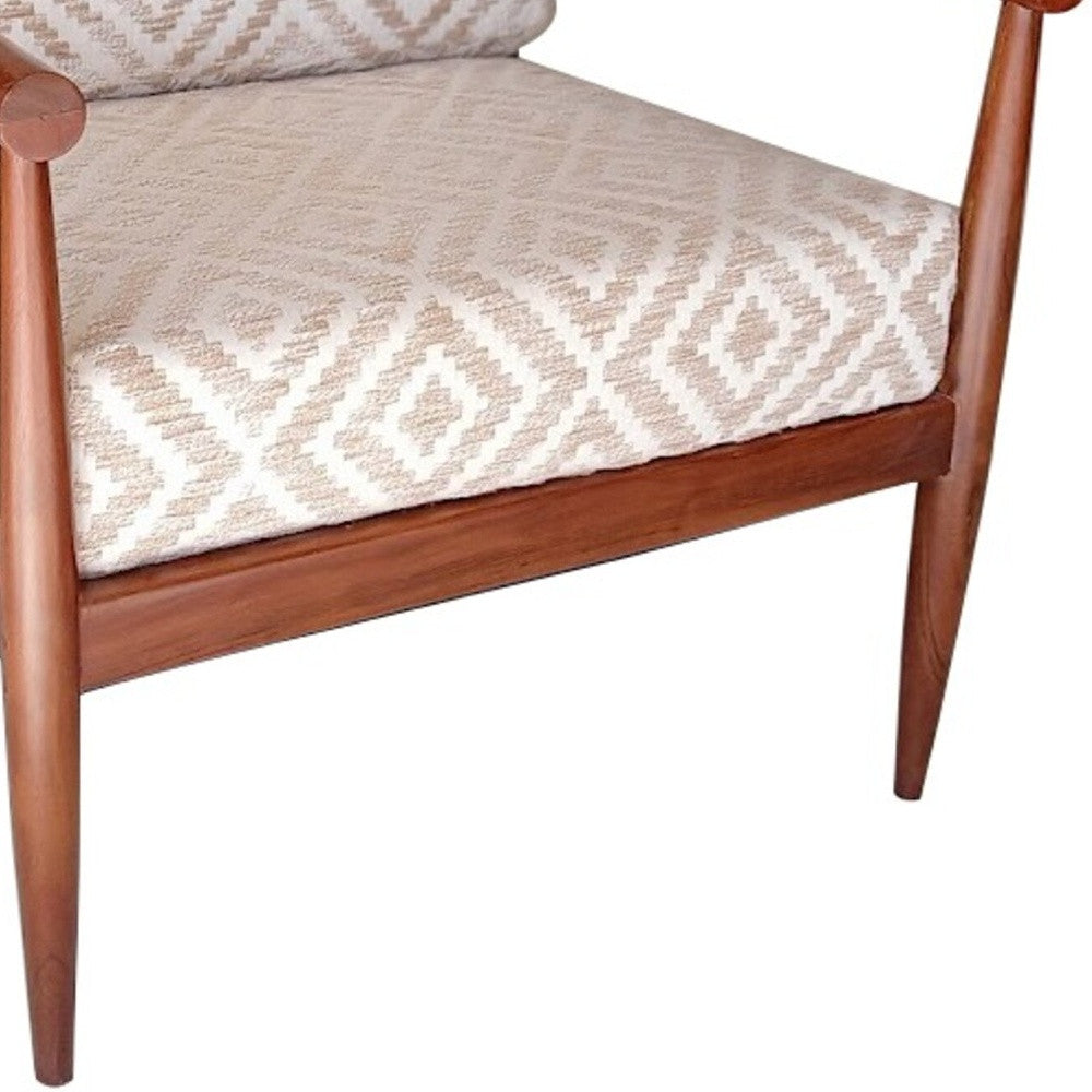 28" Beige and Brown Solid Wood Geometric Arm Chair Homeroots Living Room