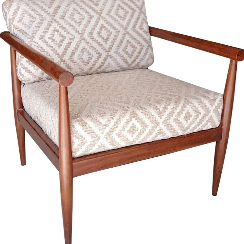 28" Beige and Brown Solid Wood Geometric Arm Chair Homeroots Living Room