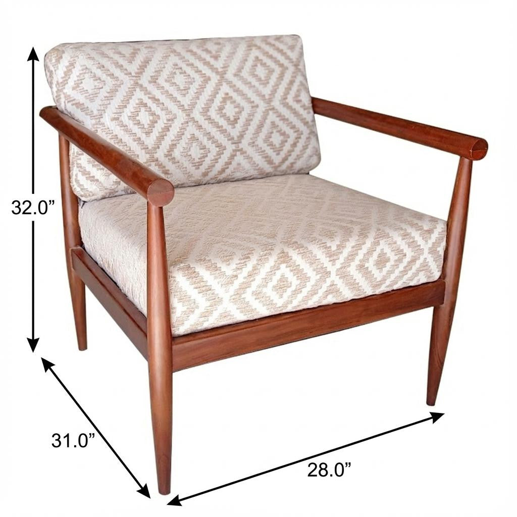 28" Beige and Brown Solid Wood Geometric Arm Chair Homeroots Living Room