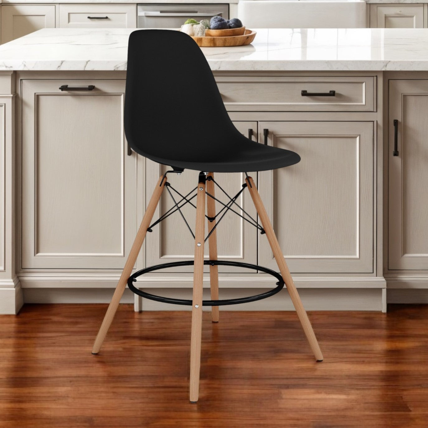 28" Black And Brown Heavy Duty Plastic And Solid Wood Counter Height Bar Chair Homeroots Living Room