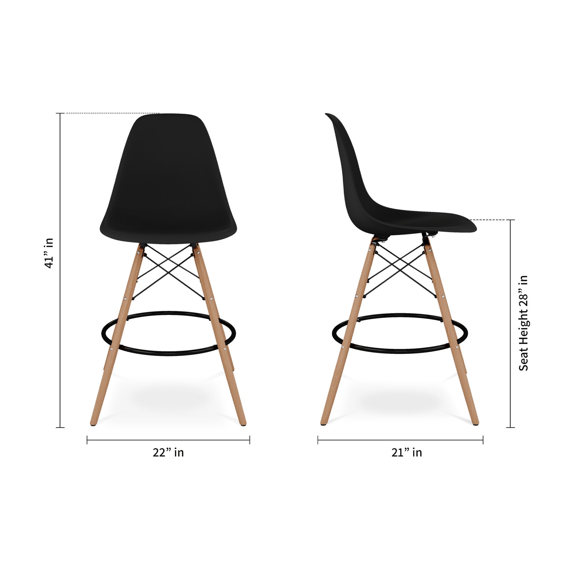 28" Black And Brown Heavy Duty Plastic And Solid Wood Counter Height Bar Chair Homeroots Living Room