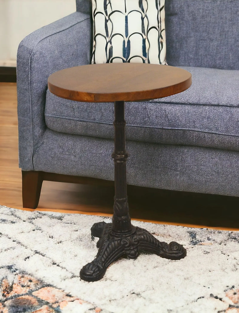 28" Black And Wood Brown Solid Wood And Iron Round End Table Homeroots Living Room